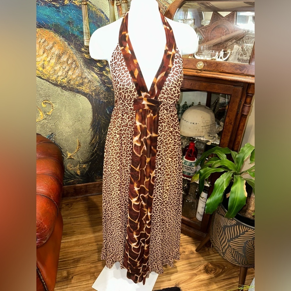 Moda International Brown Leopard Animal Print Halter Maxi Dress - Picture 4 of 7